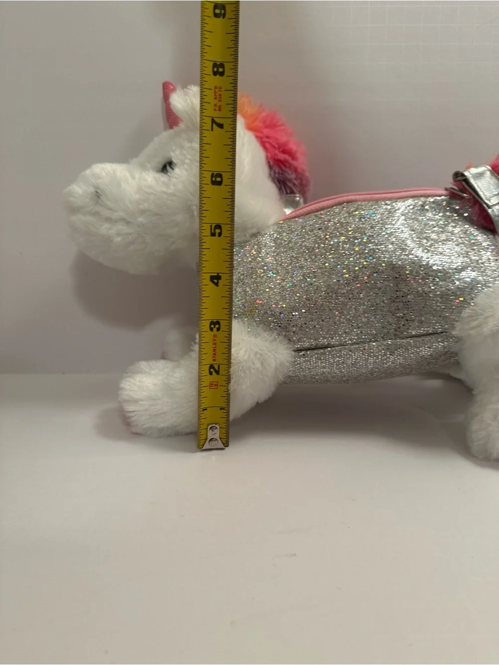 Plush Unicorn Glitter Crossbody Bag - Silver & Rainbow